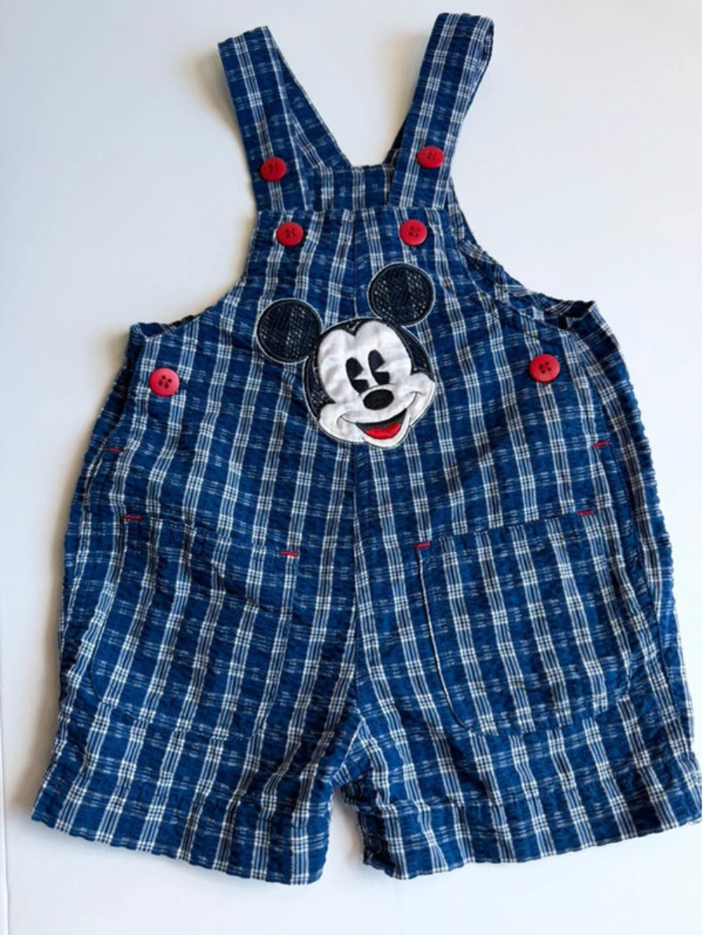 Vintage Mickey & Co. Baby 12M Fits Up To 24M Blue Plaid Embroidered Shortalls
